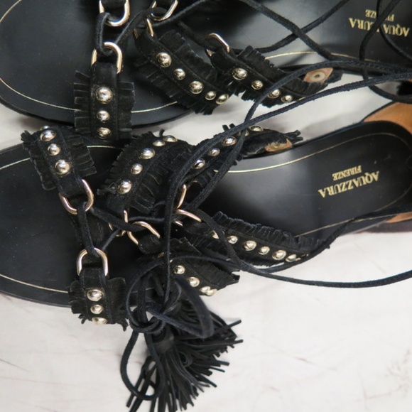 Aquazzura Sandal Tulum Black Studded Fringed Suede - Picture 7 of 8